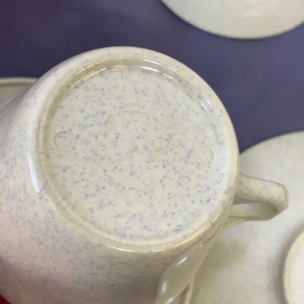 Yellow Speckled Melamine Mixed Lot 9 Pc: 2 Cup/Saucer/Bowl 1 Plate Creamer/Sugar